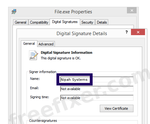 Screenshot of the Nipah Systems certificate